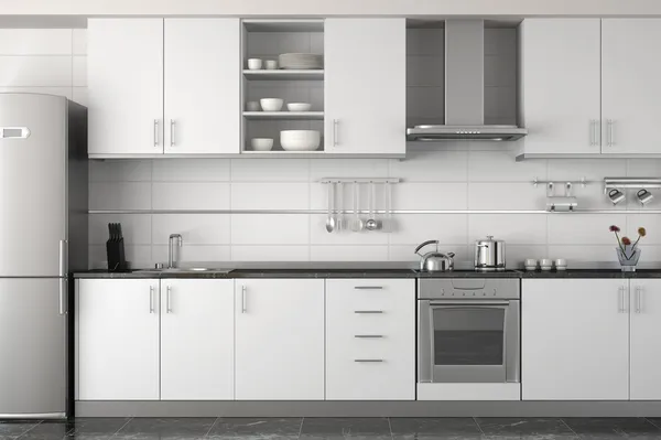 Interior design of modern white kitchen — Stock Photo, Image