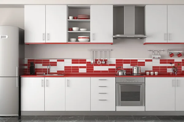 Interior design of modern red kitchen — Stock Photo, Image