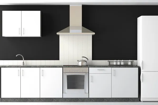 Diseño interior de cocina negra moderna — Foto de Stock