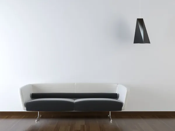 Design de interiores do sofá moderno na parede branca — Fotografia de Stock