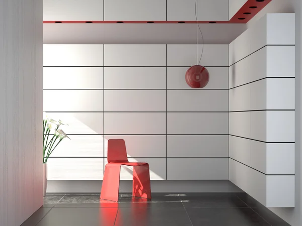 Interior desain modern merah putih dan komposisi hitam — Stok Foto