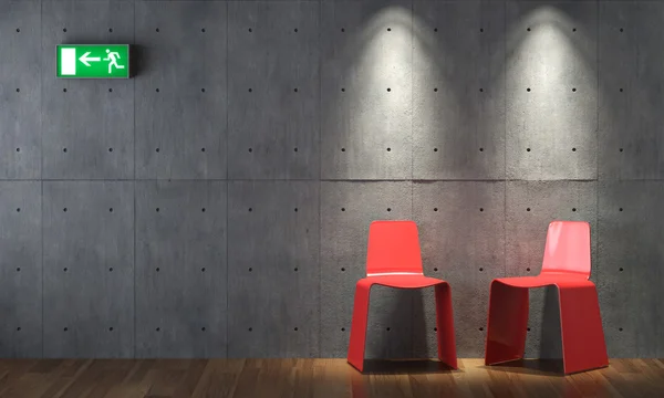 コンクリートの壁にインテリア デザイン モダンな赤 cahirs — ストック写真