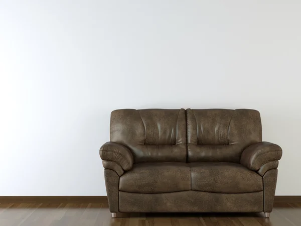 Дизайн интерьера белая стена с кожаным диваном — стоковое фото