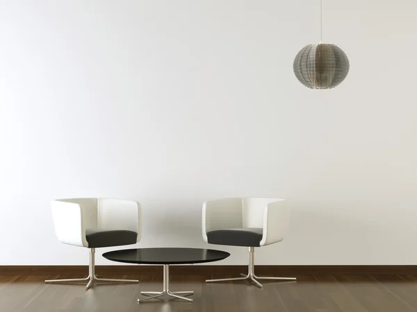 Дизайн интерьера черная мебель на белой стене — стоковое фото