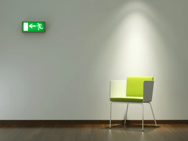 Beyaz duvar iç tasarım yeşil sandalye — Stok fotoğraf
