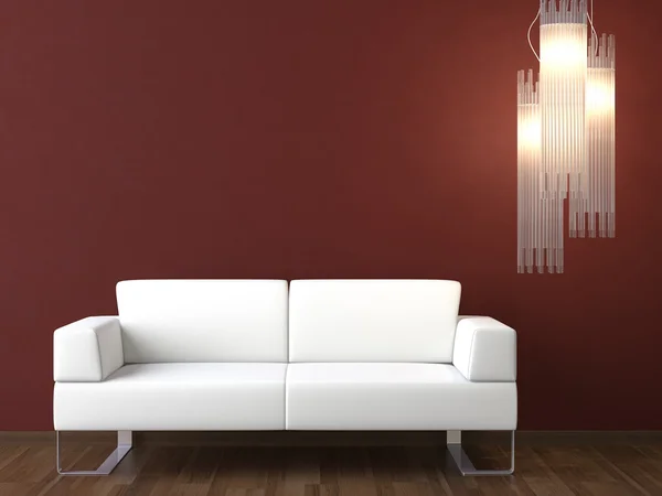 Interior design white couch on bordeaux wall — Stock Photo, Image