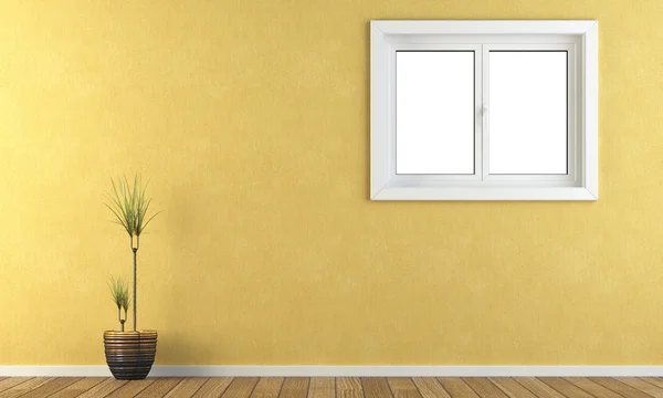 黄墙的一个窗口 — 图库照片