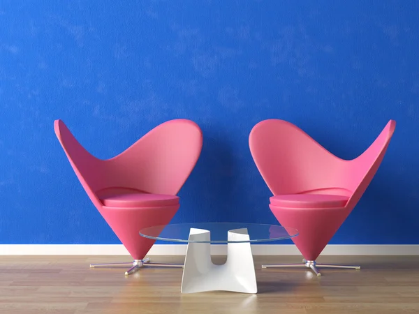 Mavi duvar pembe koltuklar — Stok fotoğraf
