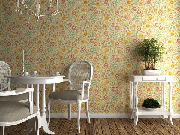 Flowery wallpaper interior — Stock Photo, Image