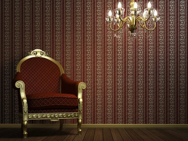 Klassieke fauteuil met lamp en gouden details — Stockfoto