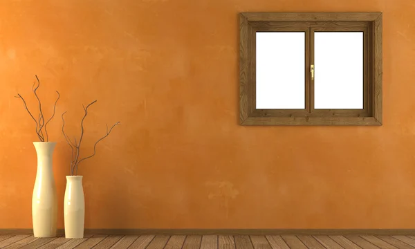 Parede laranja com janela — Fotografia de Stock