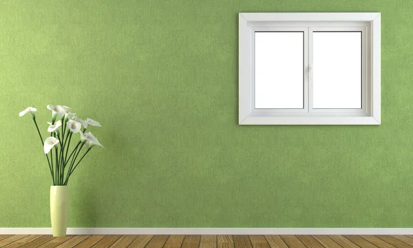 Green wall with a window — Stock Photo, Image