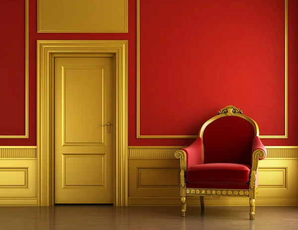 Stylish golden and red interior design — Stock Photo, Image