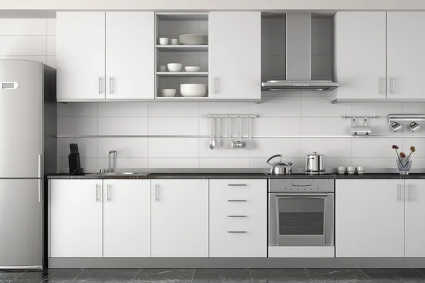 室内设计的现代白色厨房 图库照片