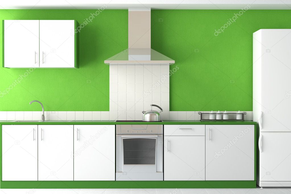 Interior design of modern green kitchen