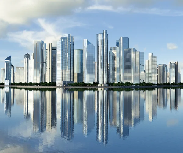 stock image Skyscraper skyline reflected on water