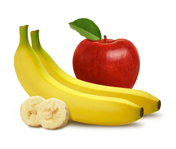 애플 & 바나나 흰색 절연 — 스톡 사진