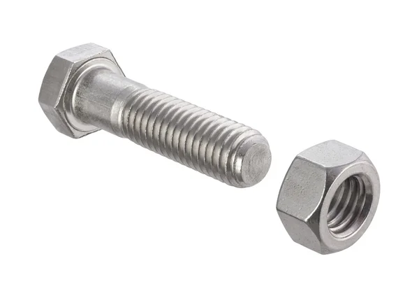 Nut and Bolt isolated on white with a clipping path — Stock Photo, Image