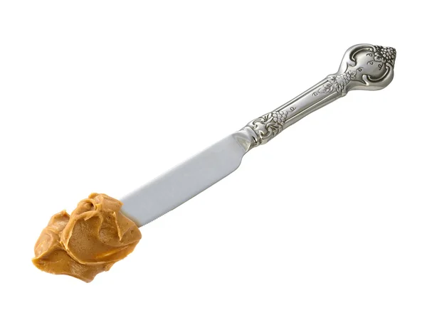 Cuchillo de mantequilla de cacahuete con un camino de recorte — Foto de Stock