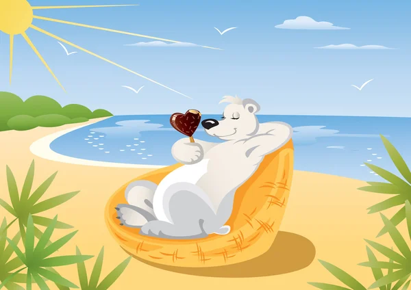Polar Bear On The Beach — Stock Vector