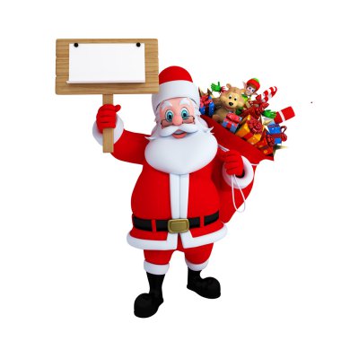 Santa Claus with wooden sign board clipart