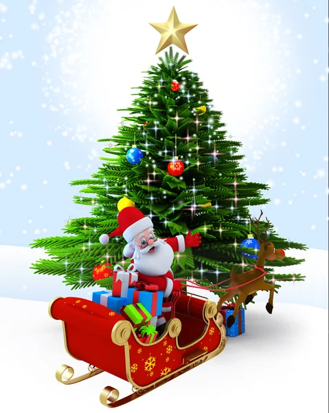 Weihnachtsmann mit seinem Schlitten. — Stockfoto