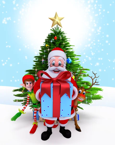 Weihnachtsmann mit einer großen Geschenkbox. — Stockfoto