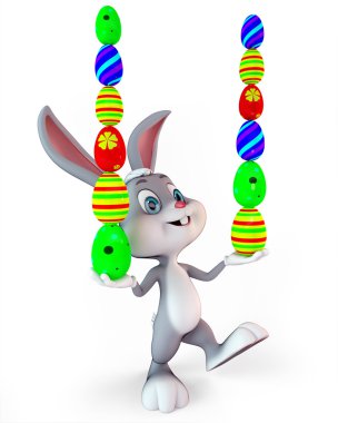 Easter bunny balancing the eggs clipart