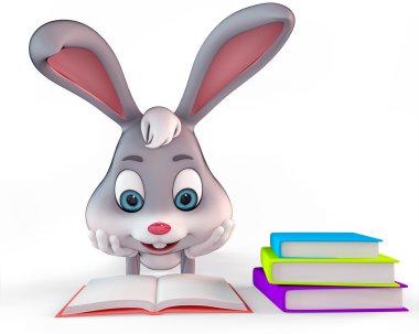 Bunny reading books happily clipart