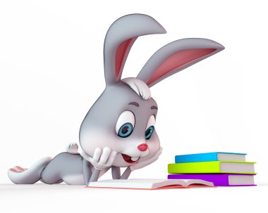 Bunny reading books clipart