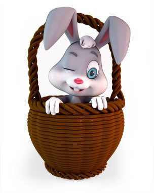 Easter bunny sitting in the basket clipart