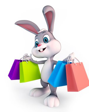 Happy Bunny with shopping bags clipart