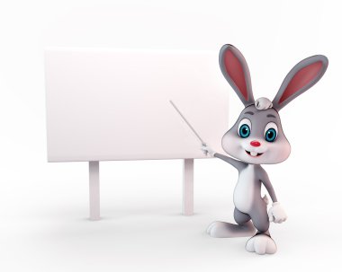 Happy Bunny pointing towards sign clipart