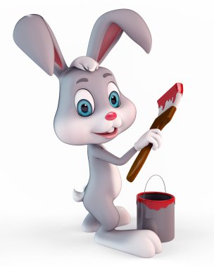 Easter bunny with paint and brush clipart