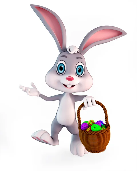 Coniglietto di Pasqua con cesto di uova — Foto Stock