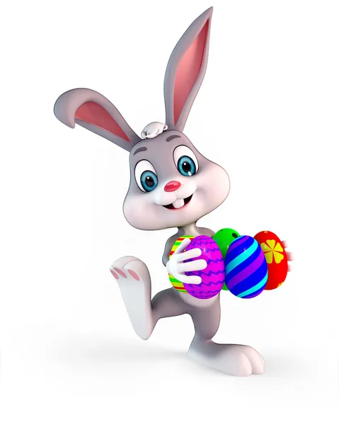 Happy bunny med färgglada ägg — Stockfoto