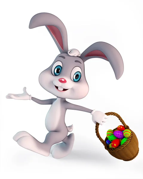 Bunny med ägg korg — Stockfoto