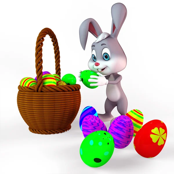 Happy bunny met kleurrijke eieren — Stockfoto