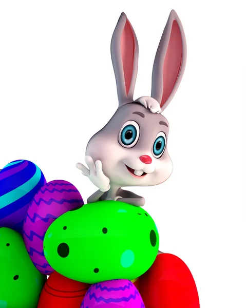Enjoying Easter bunny with eggs — Stock Photo, Image