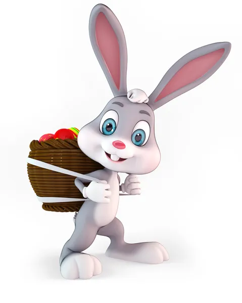 Conejo de Pascua con Cesta — Foto de Stock