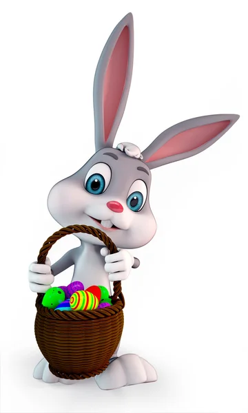 Cute Easter bunny with basket — Stock Photo, Image