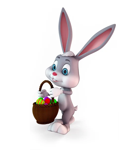 Coniglietto di Pasqua sorridente con cesto — Foto Stock
