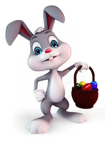 Счастливый пасхальный кролик с корзиной — стоковое фото