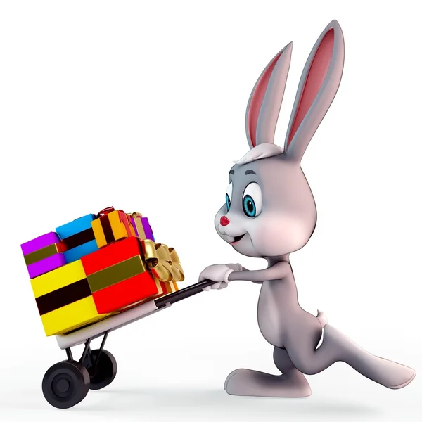 Bunny fericit cu o mulțime de cadouri — Fotografie, imagine de stoc