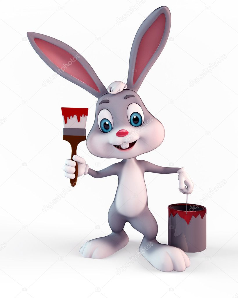 Easter bunny with paint and brush — Stock Photo © pixdesign123 9852440