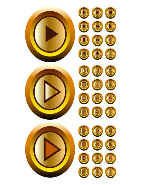 Gold buttons audio video media cotroller vector illustration. — Stock Vector