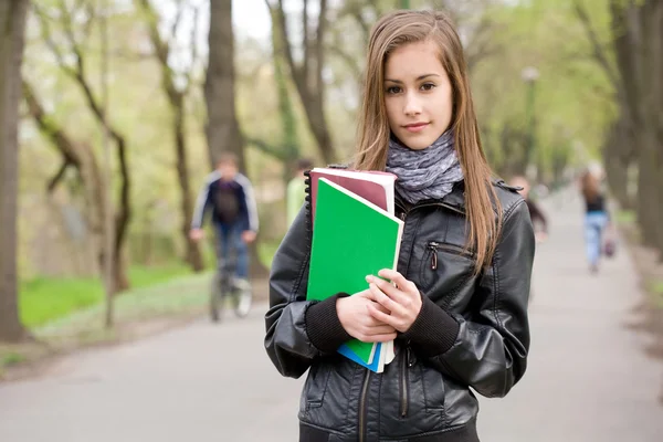 Cool fashionable young student girl outdoors. — Stock Photo, Image