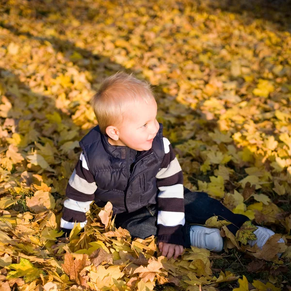 Cute young kid playing outdoors. — Stock Photo, Image