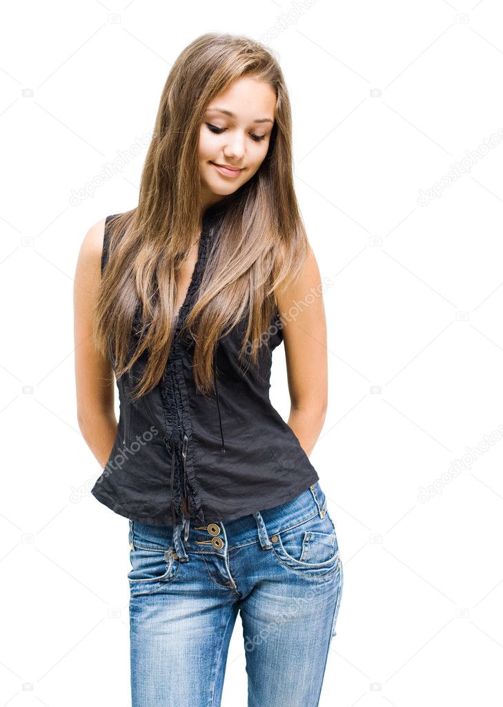 Shy Young Brunette Girl — Stock Photo © Envivo 8327781