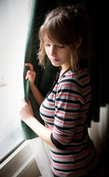 Gyönyörű fiatal barna lány romantikus portréja아름 다운 젊은 갈색 머리 여자의 낭만주의 초상화. — 스톡 사진